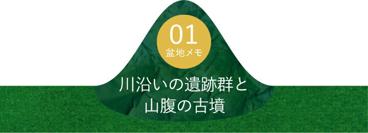 01 盆地メモ 川沿いの遺跡群と山腹の古墳