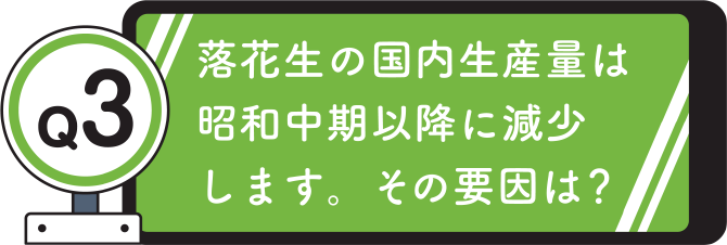 Q3. 落花生の国内生産量は昭和中期以降に減少します。その要因は？